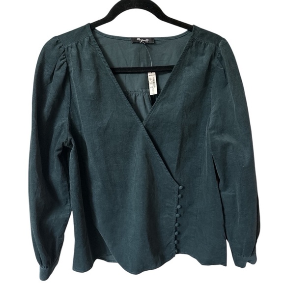 Madewell Kinston Women’s Side Button Corduroy Puff Sleeve Wrap Shirt Medium NWT - Picture 1 of 9